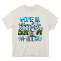 Cream Home Is Where The Snow Falls Winter Penguin Heavy Core Tee - LillyAllenDesigns