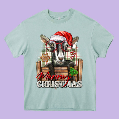 Merry Christmas Alpine Goat Heavy Core Tee Designed By Lillyallendesigns