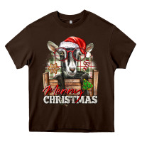 Chocolate Brown Merry Christmas Alpine Goat Heavy Core Tee - LillyAllenDesigns