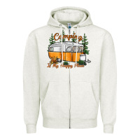Oatmeal Heather camping is my happy place Zipper Hoodie - SublimationCraftShop