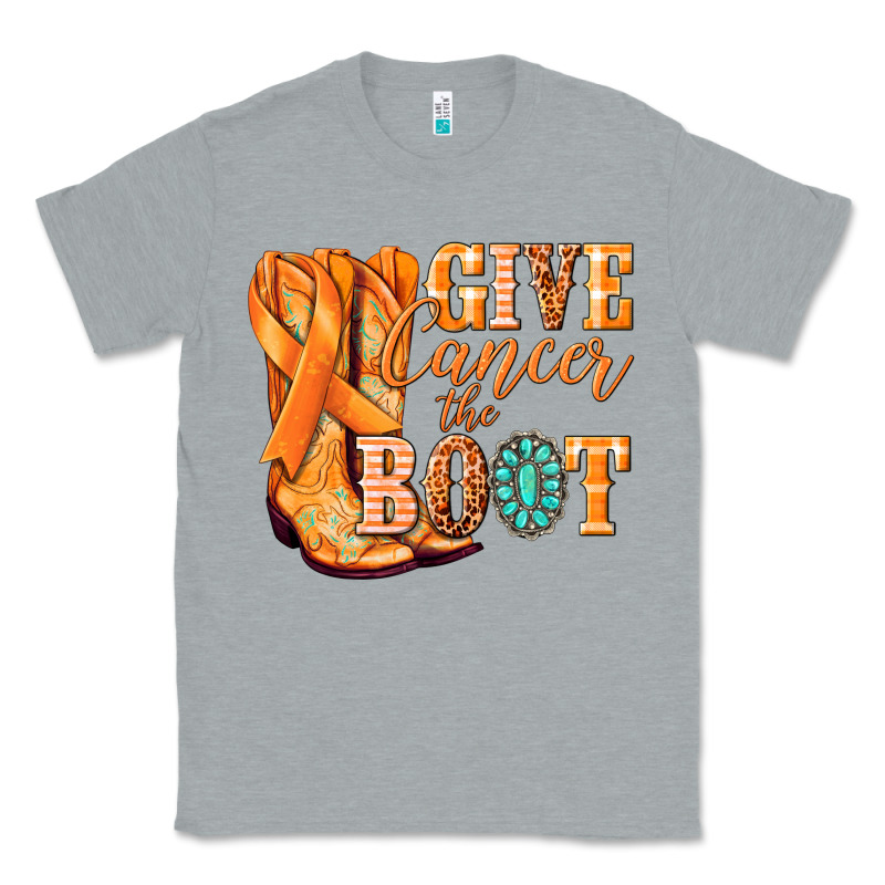 Give Cancer The Boot Kidney Cancer Orange Ribbon Classic Tee by NancyCooperArtShop | Teevron