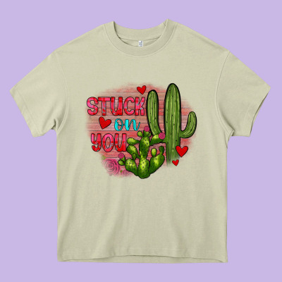 Stuck On You Cactus Heavy Core Tee Designed By Jahusdesignshop