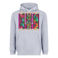 Heather Grey tie dye hearts and butterfly with flowers Heavyweight Hoodie - Artiststas
