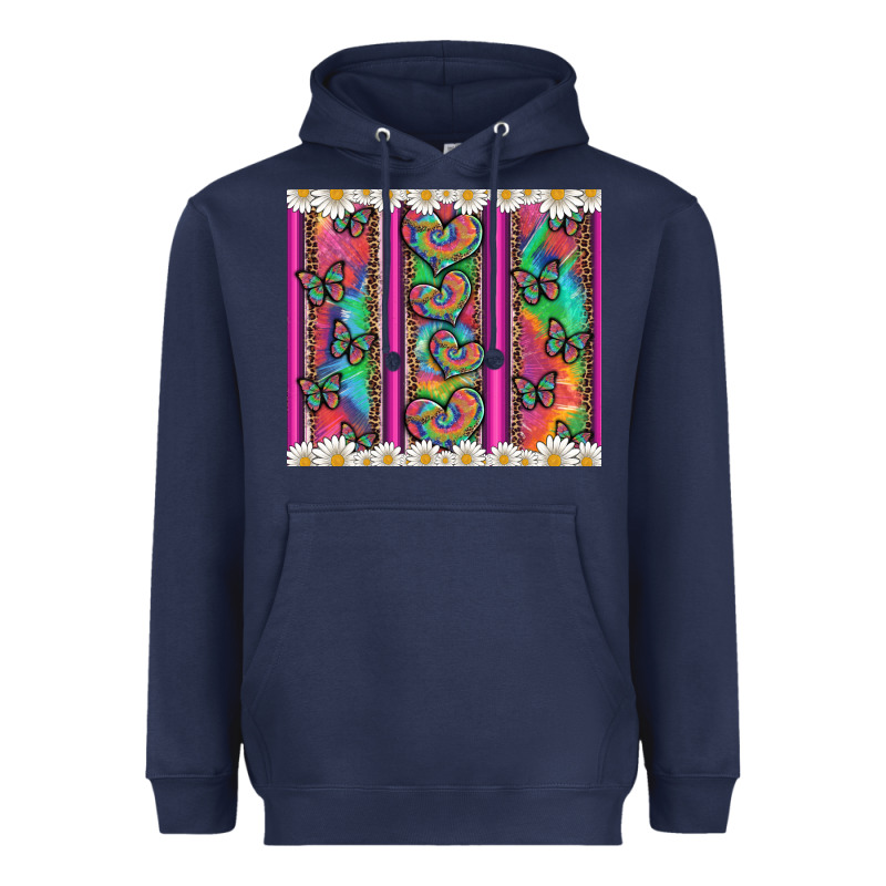 Tie Dye Hearts And Butterfly With Flowers Heavyweight Hoodie by Artiststas | Teevron