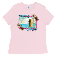 Bubblegum Pink Happy Camper With Flowers Ladies Tee - Bettercallsaul