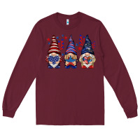Burgundy 4th Of July gnomies with stars Long Sleeve Tee - HowdyJamesFarm