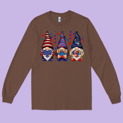 4th Of July Gnomies With Stars Long Sleeve Tee Designed By Howdyjamesfarm