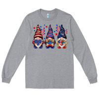 Heather Grey 4th Of July gnomies with stars Long Sleeve Tee - HowdyJamesFarm