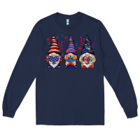 Navy 4th Of July gnomies with stars Long Sleeve Tee - HowdyJamesFarm