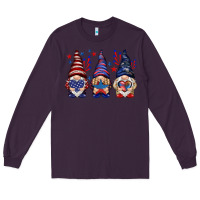 Plum 4th Of July gnomies with stars Long Sleeve Tee - HowdyJamesFarm