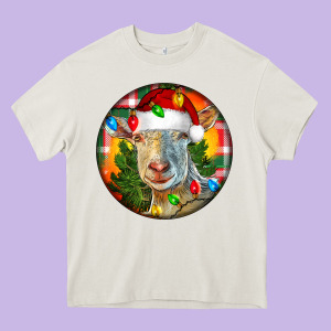Saanen Goat Christmas Heavy Core Tee Designed By Lillyallendesigns