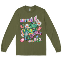 Army Green Easter Saurus Rex Easter Day Long Sleeve Tee - CowGirlArtShop