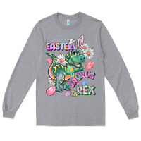 Heather Grey Easter Saurus Rex Easter Day Long Sleeve Tee - CowGirlArtShop
