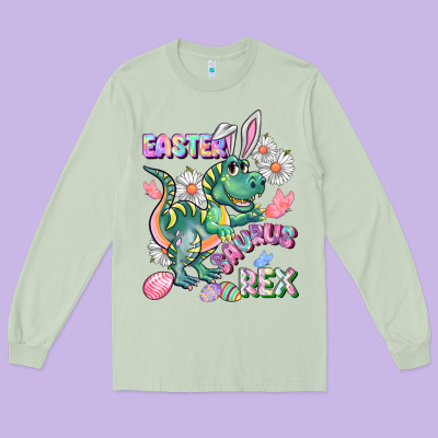 Easter Saurus Rex Easter Day Long Sleeve Tee Designed By Cowgirlartshop