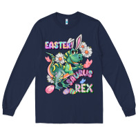 Navy Easter Saurus Rex Easter Day Long Sleeve Tee - CowGirlArtShop