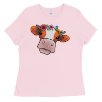 Bubblegum Pink Cow With Flowers Ladies Tee - Bettercallsaul