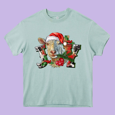 Joy Christmas Goat Heavy Core Tee Designed By Lillyallendesigns