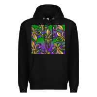 Black Mardi Gras Fleur De Lis Premium Hoodie - RanaPortraitStore