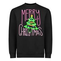 Black Merry Neon Christmas Heavyweight Sweatshirt - CowhideDigitalArt