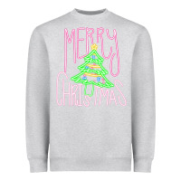 Heather Grey Merry Neon Christmas Heavyweight Sweatshirt - CowhideDigitalArt