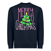 Navy Merry Neon Christmas Heavyweight Sweatshirt - CowhideDigitalArt