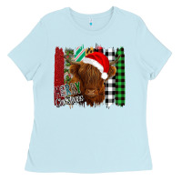Baby Blue Merry Christmas Cow Ladies Tee - Bettercallsaul