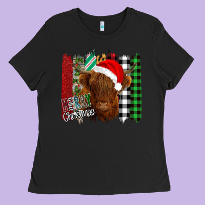 Merry Christmas Cow Ladies Tee Designed By Bettercallsaul