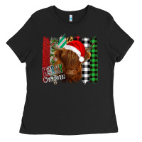Black Merry Christmas Cow Ladies Tee - Bettercallsaul