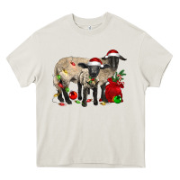Cream Christmas Suffolk Sheep And Baby Suffolk Sheep Heavy Core Tee - LillyAllenDesigns