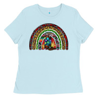 Baby Blue Christmas cowboy boots rainbow Ladies Tee - RanaPortraitStore