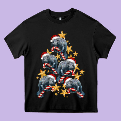 Christmas Tree With Manatee Heavy Core Tee Designed By Lillyallendesigns