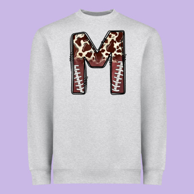 Name Footballcow Print Letter M Heavyweight Sweatshirt Designed By Cowhidedigitalart