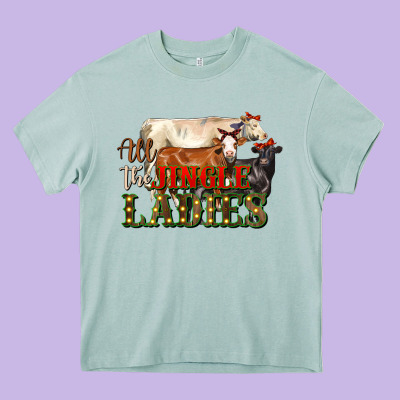 All The Jingle Ladies Christmas Cows Heavy Core Tee Designed By Lillyallendesigns