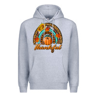 Heather Grey thankful pumpkin rainbow Premium Hoodie - BundleAndBundleShop