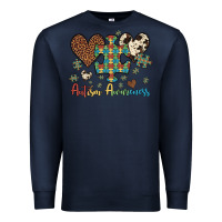 Navy autism awareness leopard cowhide herts puzzle Premium Sweatshirt - Artiststas