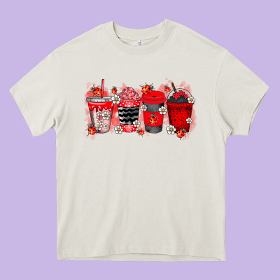 Lady Bug Drink Heavy Core Tee Designed By Racoondesign