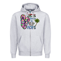 Heather Grey life is better İn flip flops Zipper Hoodie - CowhideDigitalArt