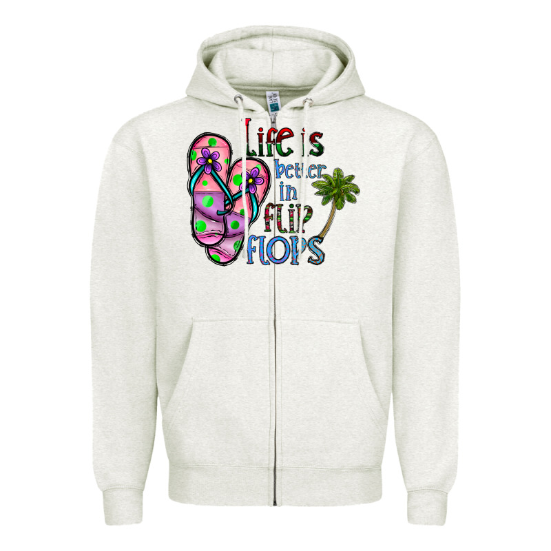 Life Is Better İn Flip Flops Zipper Hoodie by CowhideDigitalArt | Teevron