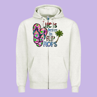 Life Is Better İn Flip Flops Zipper Hoodie Designed By Cowhidedigitalart