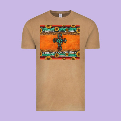 Sunflowers Cross Aztec Pattern Vintage Tee Designed By Jasminsmagicworld