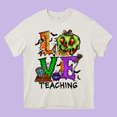 Love Taching Halloween Heavy Core Tee Designed By Racoondesign