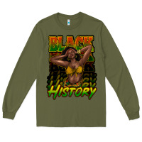 Army Green Black history afro woman Long Sleeve Tee - HowdyJamesFarm