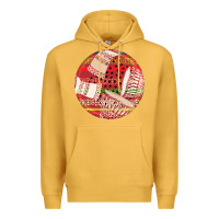 Mustard african fabric pattern round earrings 2 Premium Hoodie - BundleAndBundleShop