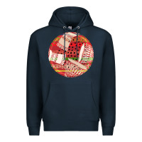 Navy african fabric pattern round earrings 2 Premium Hoodie - BundleAndBundleShop