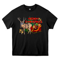 Black Merry Christmas Deer Heavy Core Tee - LillyAllenDesigns