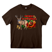 Chocolate Brown Merry Christmas Deer Heavy Core Tee - LillyAllenDesigns