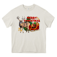 Cream Merry Christmas Deer Heavy Core Tee - LillyAllenDesigns