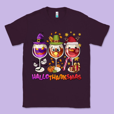 Hallothanksmas Wine Glasses Classic Tee Designed By Nancycooperartshop