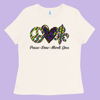 Mardi Gras Love Peace Ladies Tee Designed By Bettercallsaul