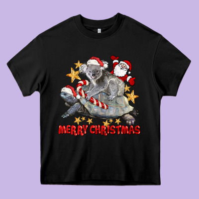 Merry Christmas Tortoise And Koala Heavy Core Tee Designed By Lillyallendesigns